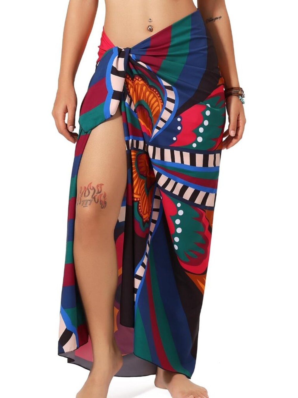 Women Multicolor Butterfly Polyester Beach Sarong Chiffon And Sheer Bikini Wrap